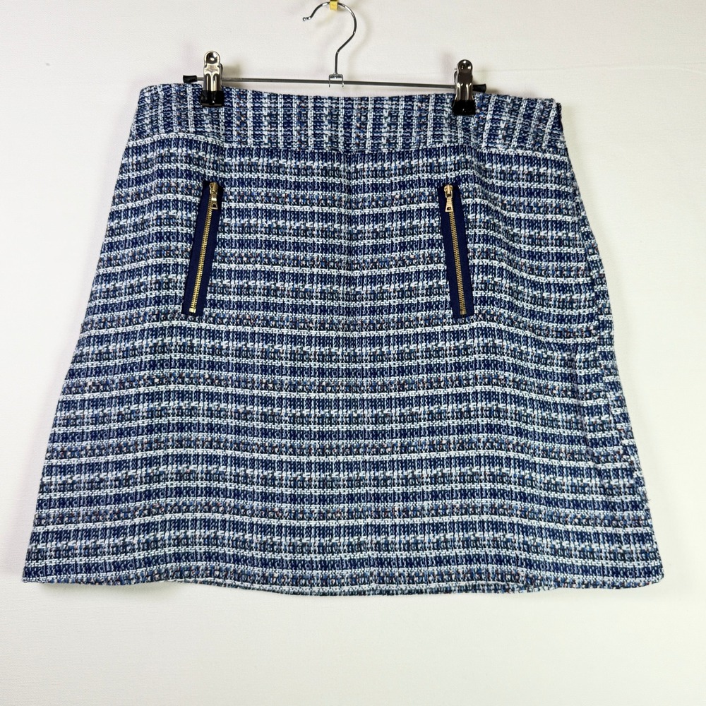 LOFT Blue Multi Textured Tweed Zipper Pocket A-Line Mini Skirt 12P